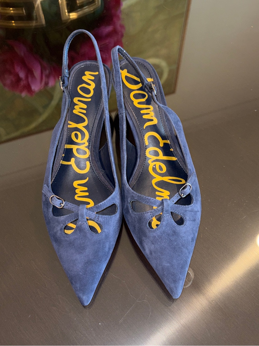 Sam Edelman Navy Blue Suede Kitten Heel Slingback Sz 9.5 NWOB